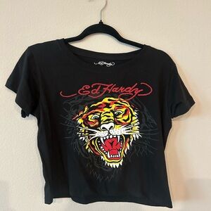 Ed Hardy Black Tiger Graphic tee crop top